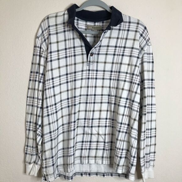 Vintage plaid print long sleeve polo shirt - Picture 1 of 5
